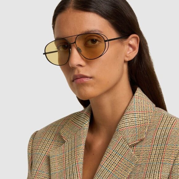 BRAND NEW Bottega Veneta BV1344S 002 Black Yellow Pilot Unisex Sunglasses - Picture 11 of 11